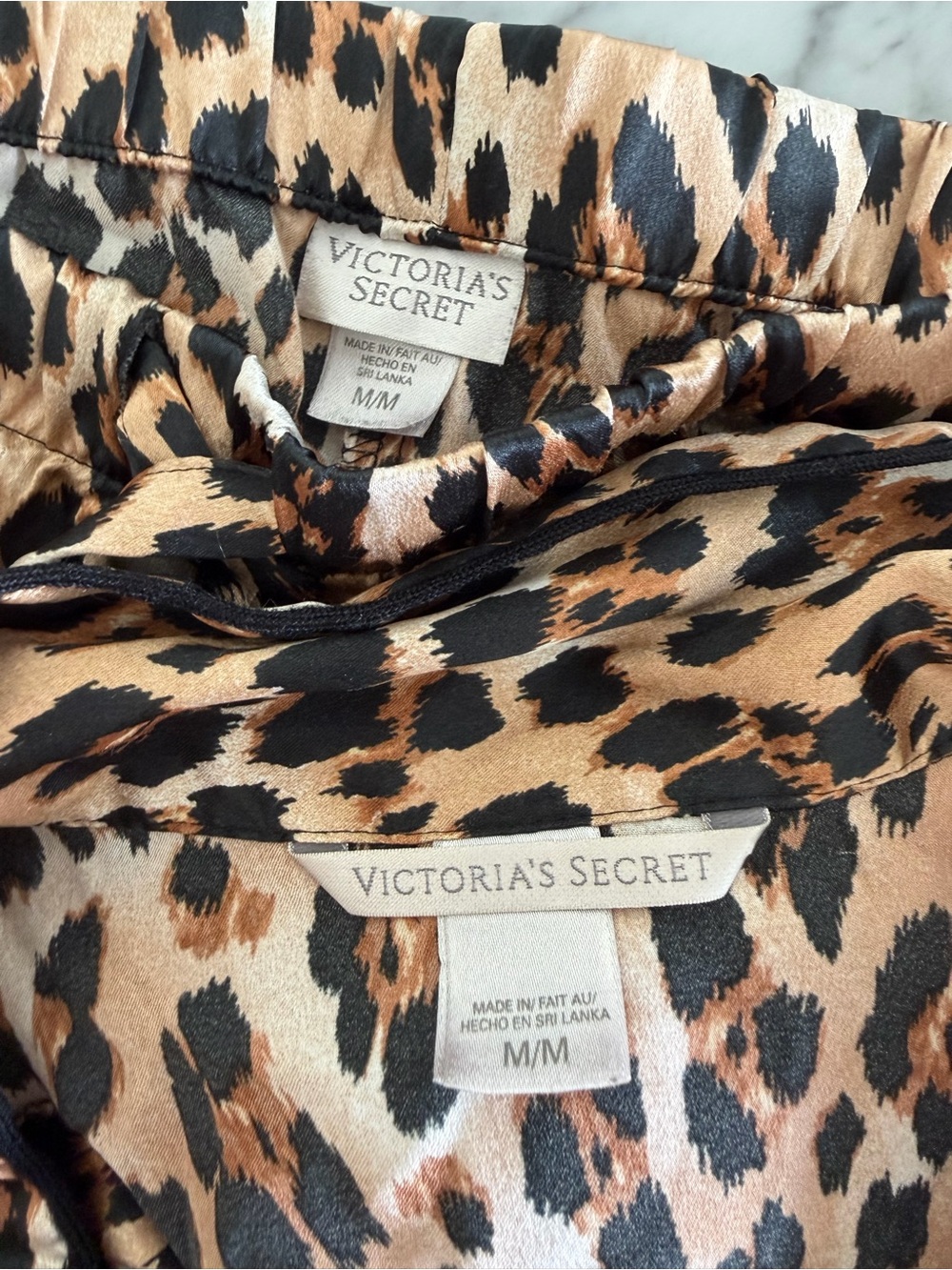 Victoria's Secret Leopard Satin Pajama Top and Pants - Tan/Black